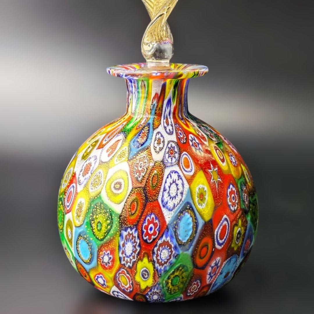 ムラーノ ミルフィオリ アート イタリア製の手吹きガラス 香水瓶 ゴールド箔