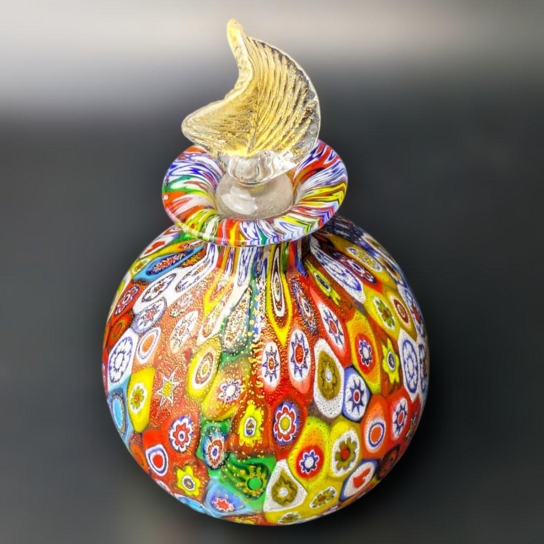 ムラーノ ミルフィオリ アート イタリア製の手吹きガラス 香水瓶 ゴールド箔