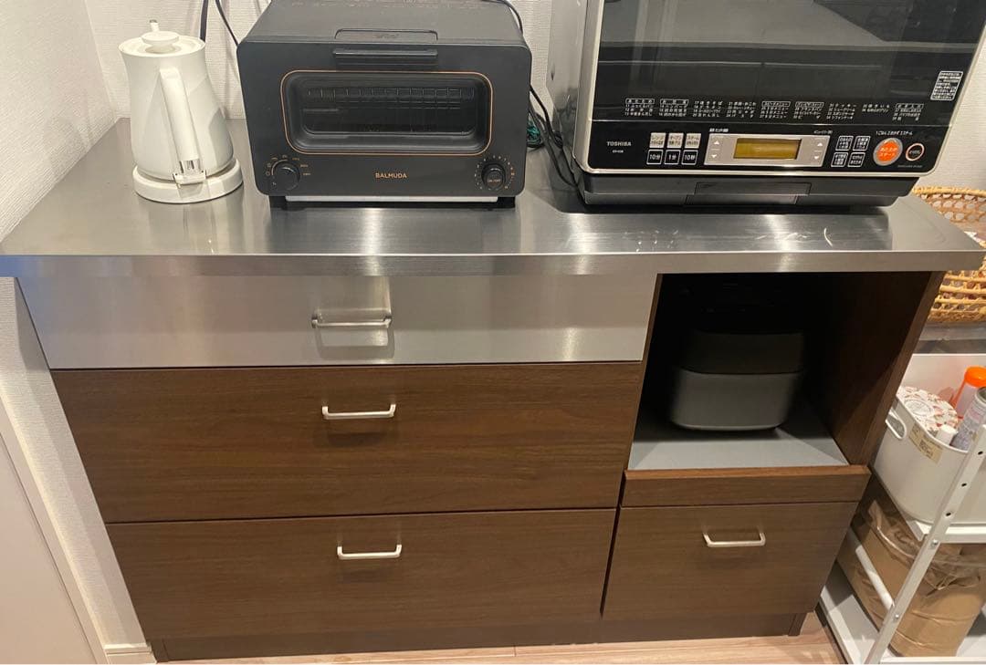 LUCIDOキッチンカウンター　ステンレス天板 3段引き出し