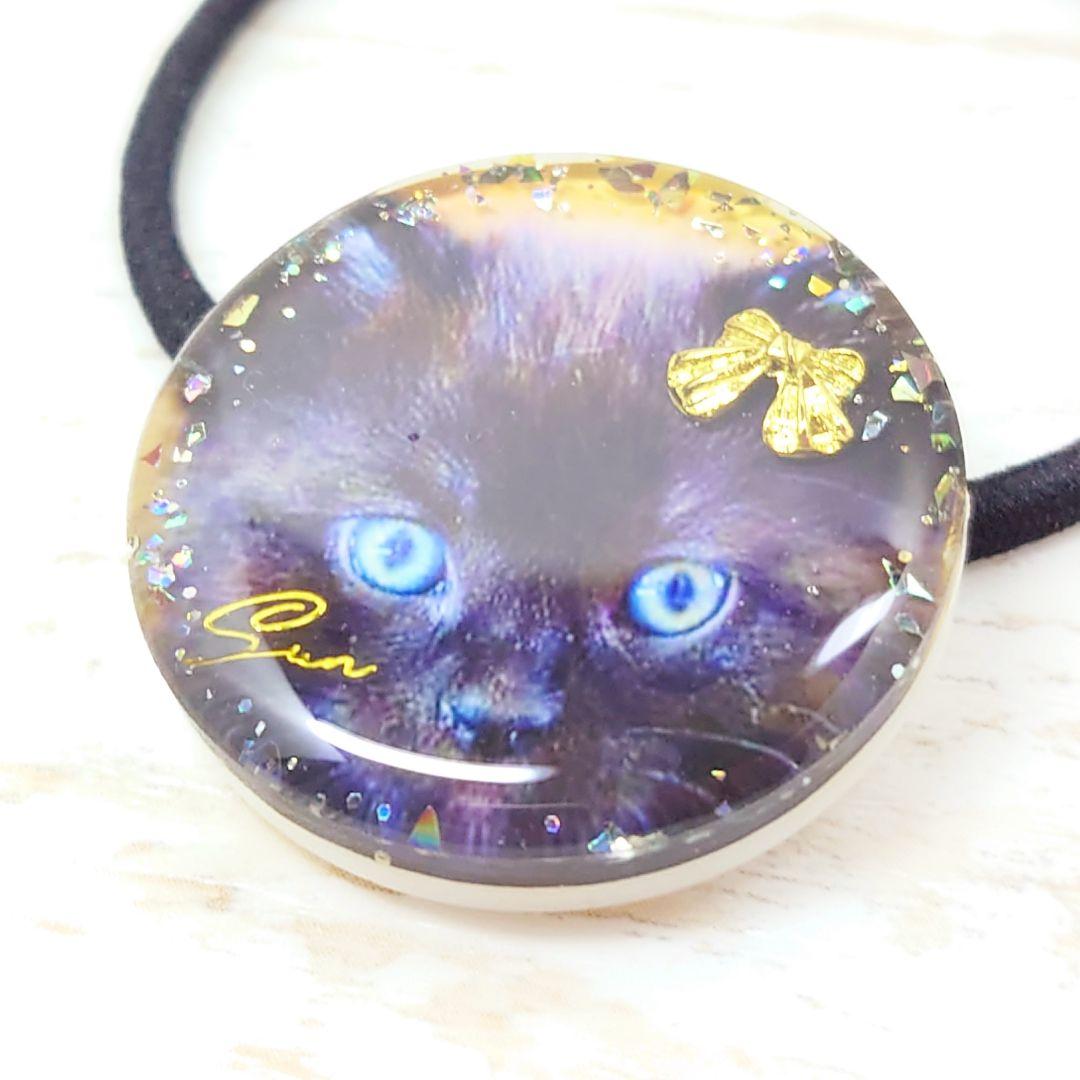 リボン猫ちゃんのヘアゴム ハンドメイド レジン ゴールド ネックレス ブローチ