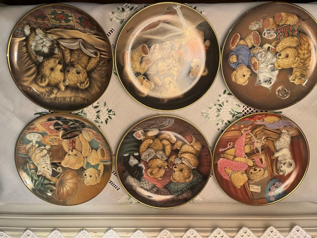 限定品フランクリンミント 飾り皿 テディーベアー と猫 6枚セット