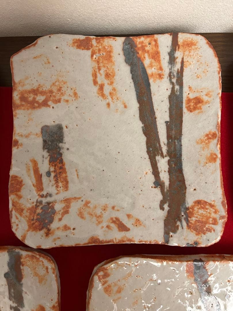 久保忠広作　紅志野皿五客