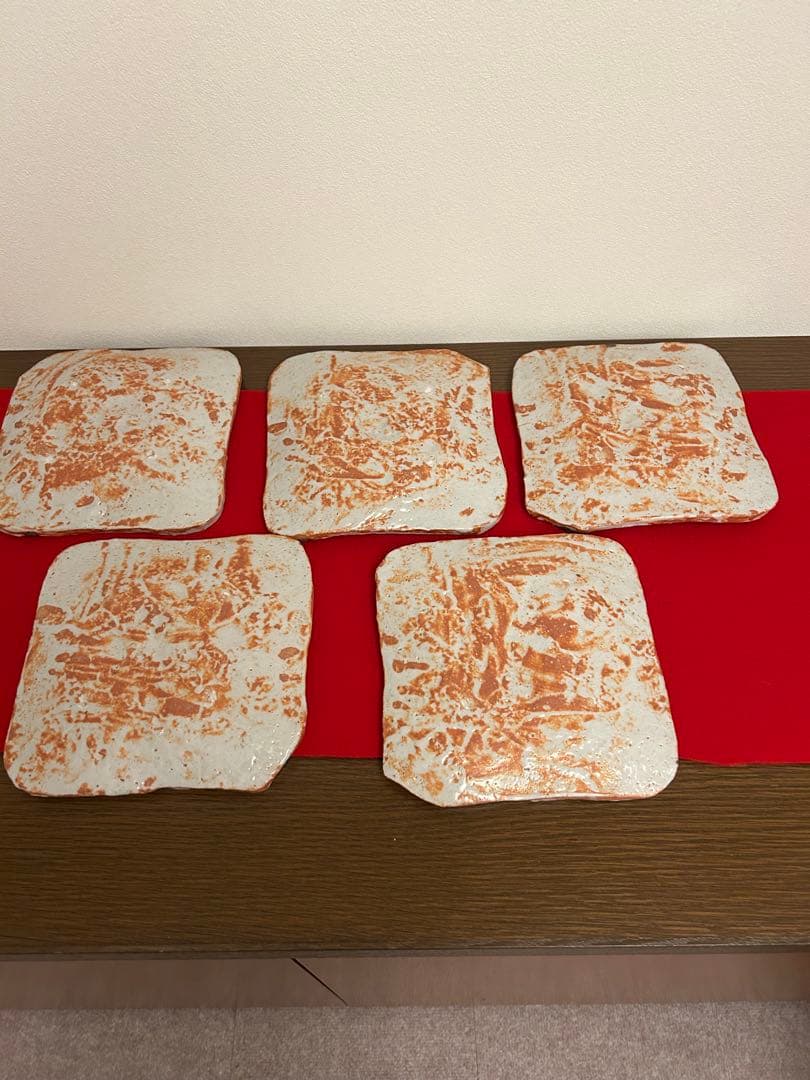 久保忠広作　紅志野皿五客