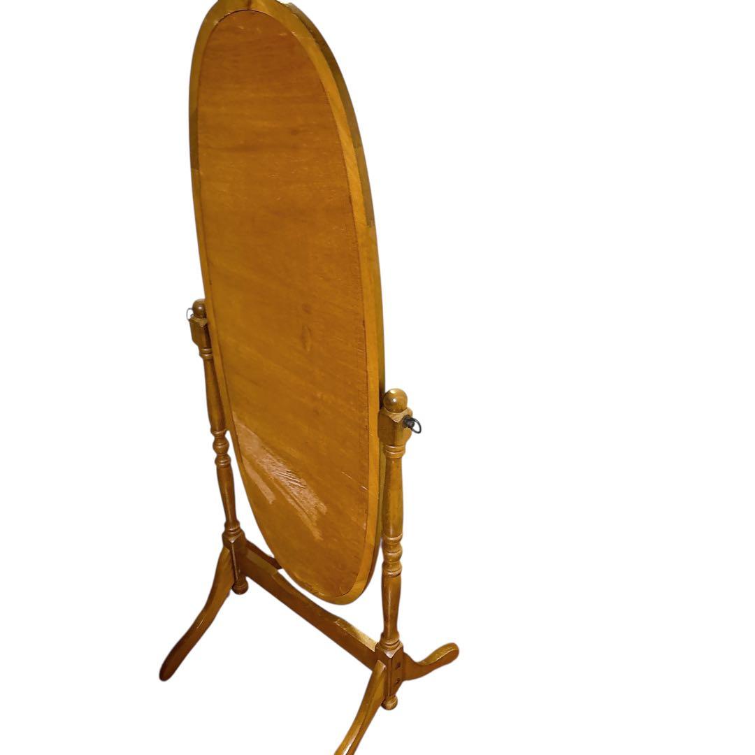 アンティーク　木製　全身鏡　スタンドミラー　ヴィンテージ　オーバル　姿見