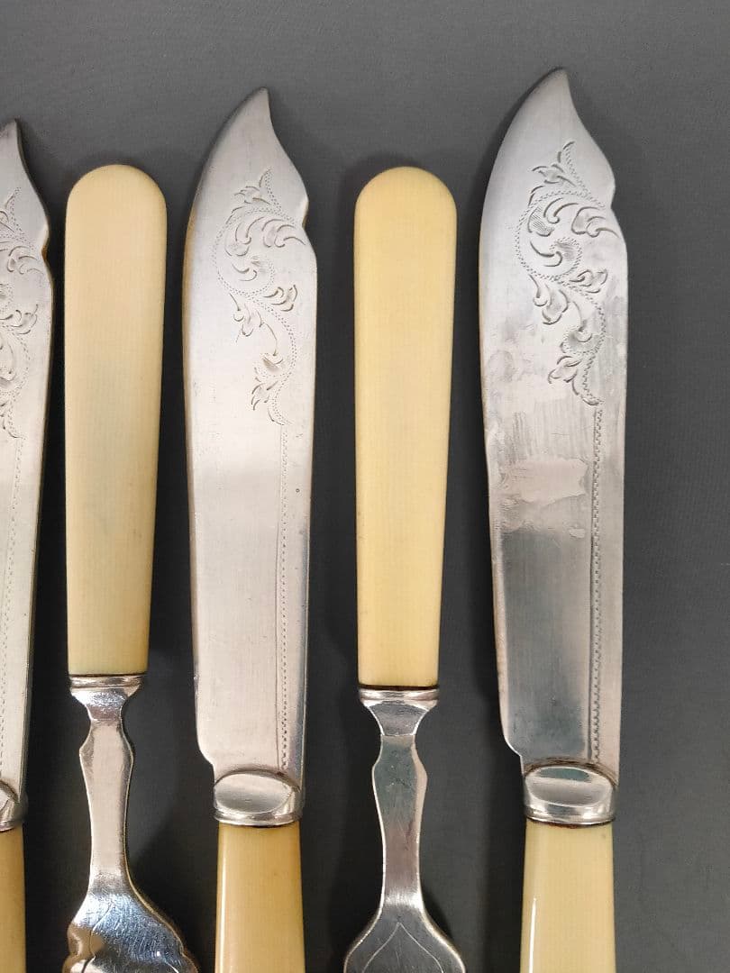 英国ヴィンテージ 純銀P セルロイドハンドル ディナーナイフ フォーク 12本