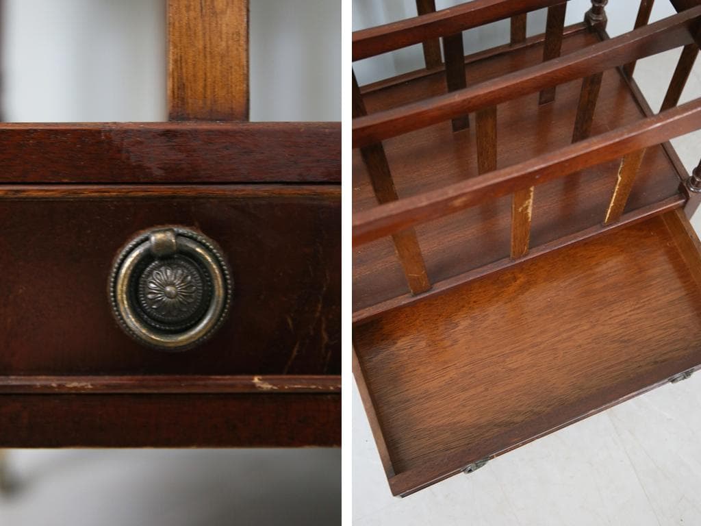 英国アンティーク木製マガジンラック/カンタベリー/本立て/雑誌本棚(89-91)