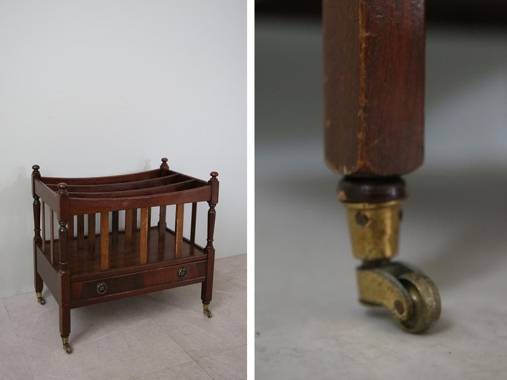 英国アンティーク木製マガジンラック/カンタベリー/本立て/雑誌本棚(89-91)