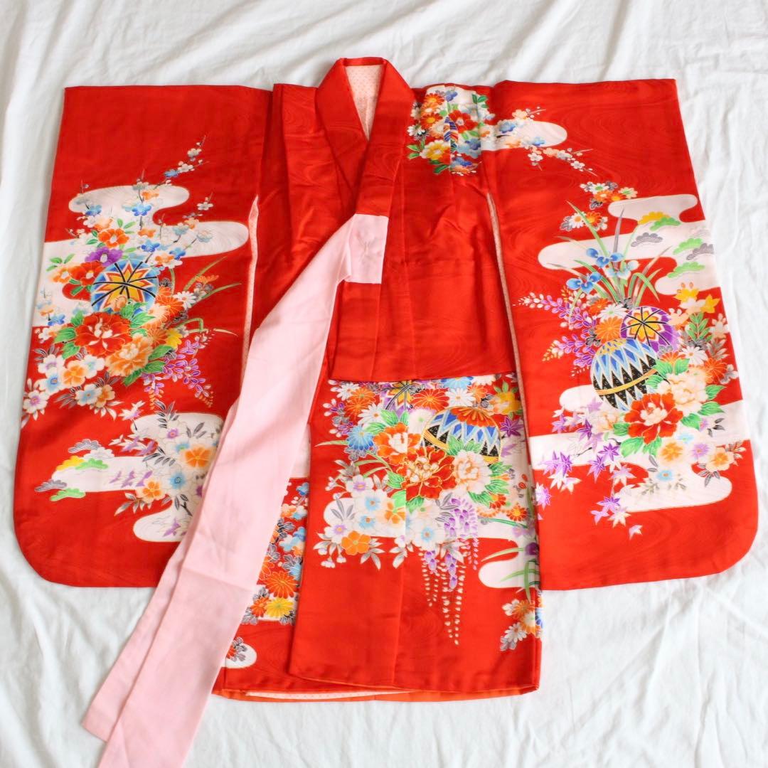 七五三 3歳 女の子 子供 赤 着物 被布 セット
