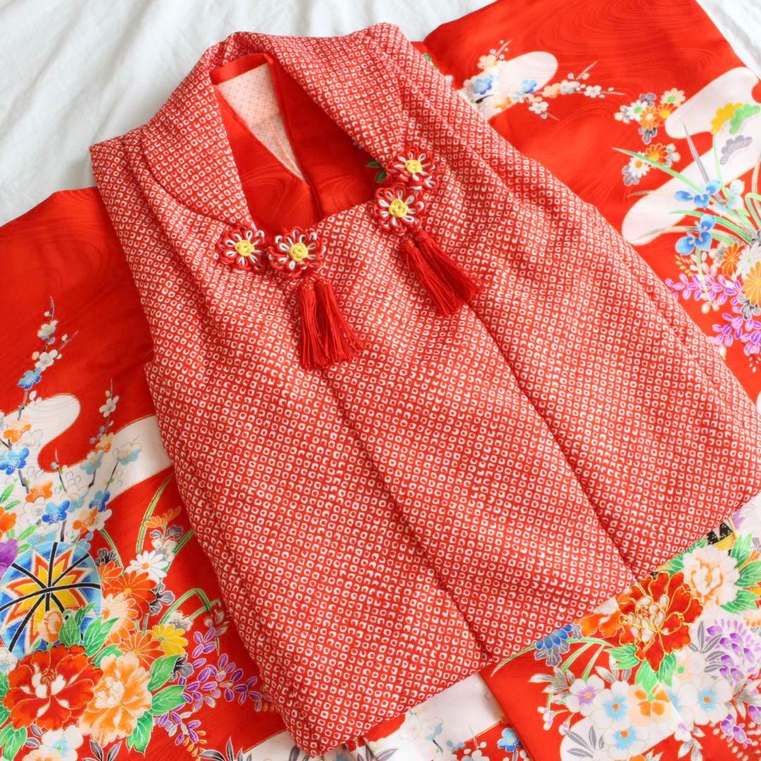 七五三 3歳 女の子 子供 赤 着物 被布 セット