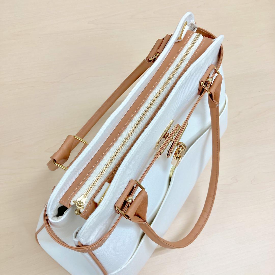 ハンドメイド　2wayハンドバッグ　岡山ホワイトデニム　合皮　南京錠付き