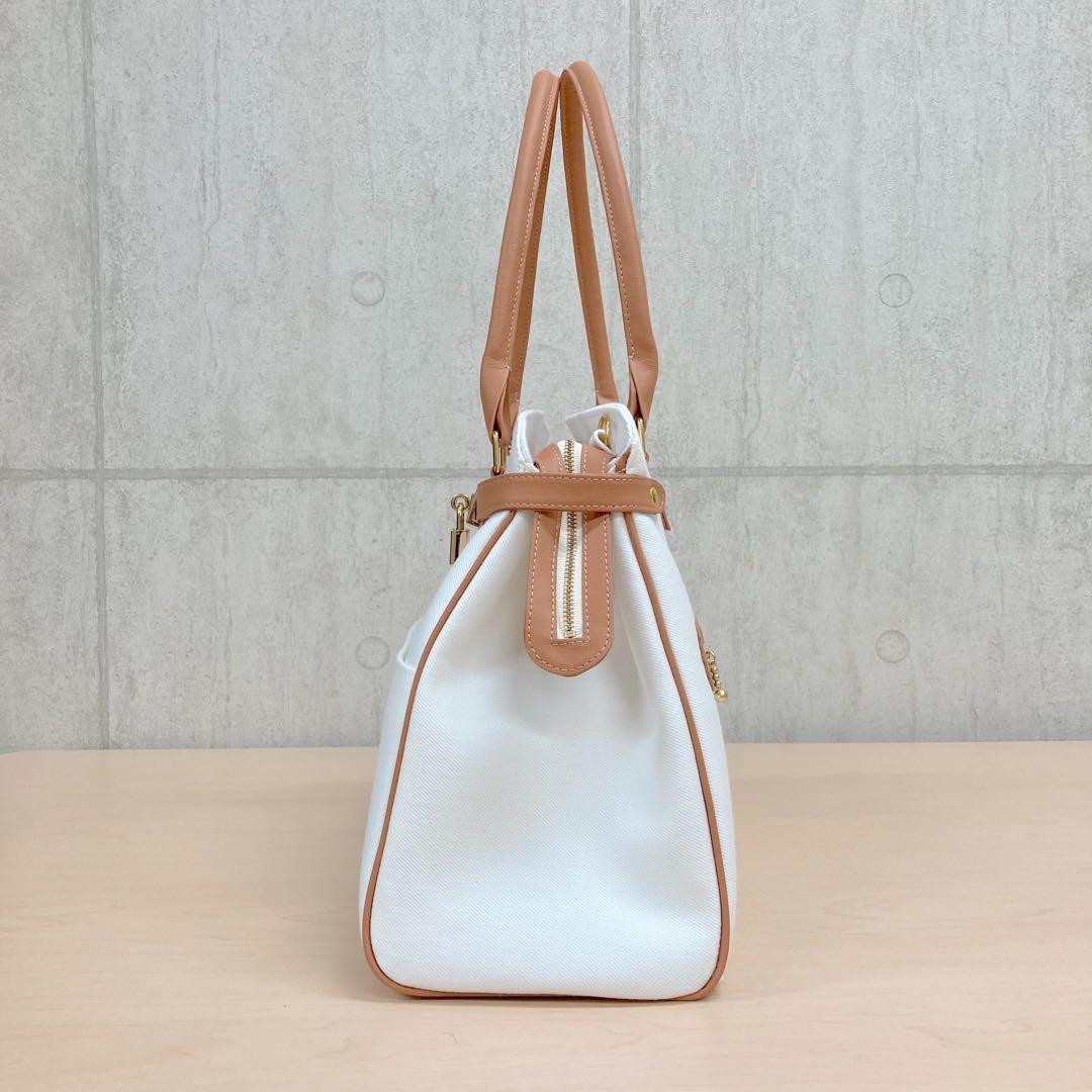 ハンドメイド　2wayハンドバッグ　岡山ホワイトデニム　合皮　南京錠付き