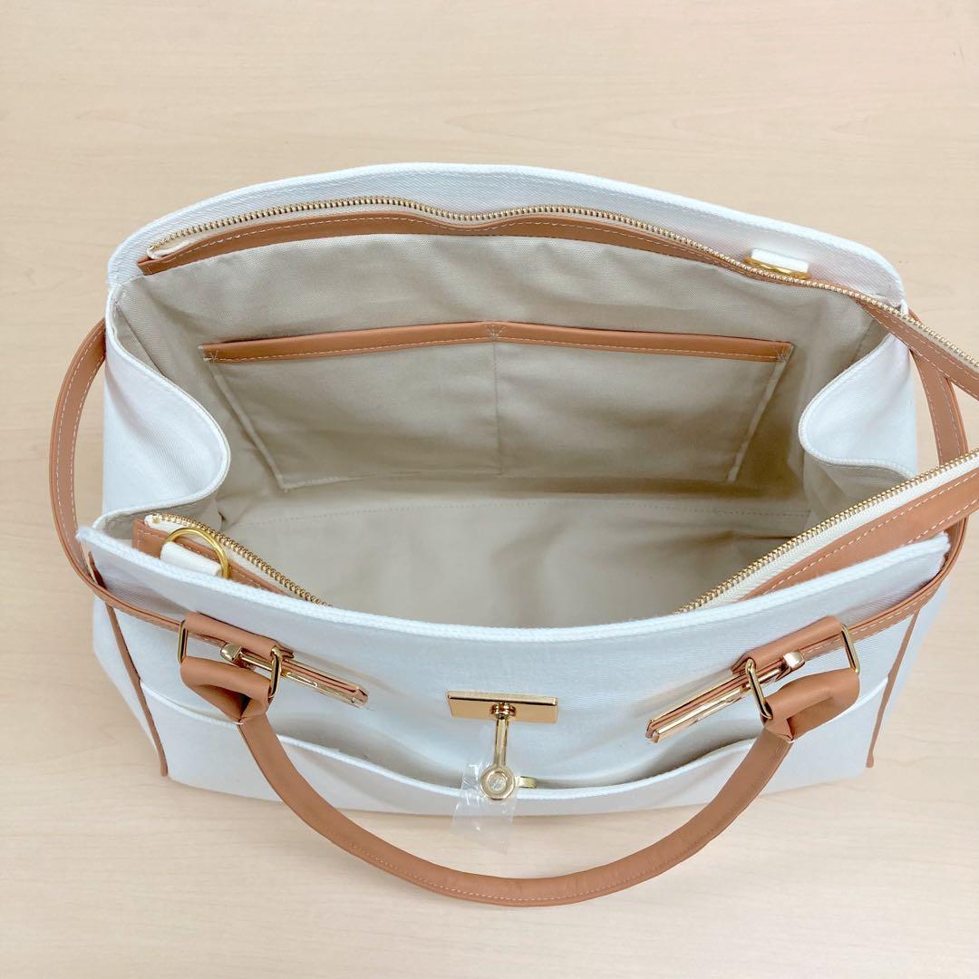 ハンドメイド　2wayハンドバッグ　岡山ホワイトデニム　合皮　南京錠付き