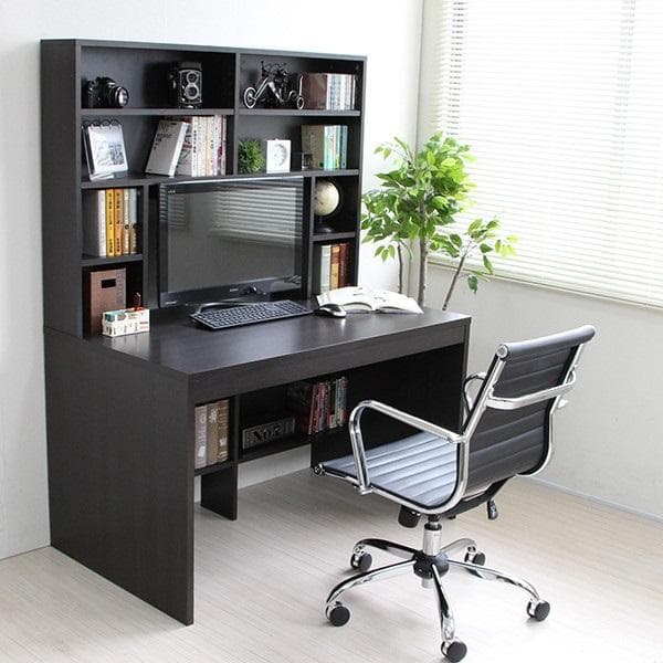 《新品・送料無料》パソコンデスク 幅115cm 上下一体型 本棚 ダークブラウン