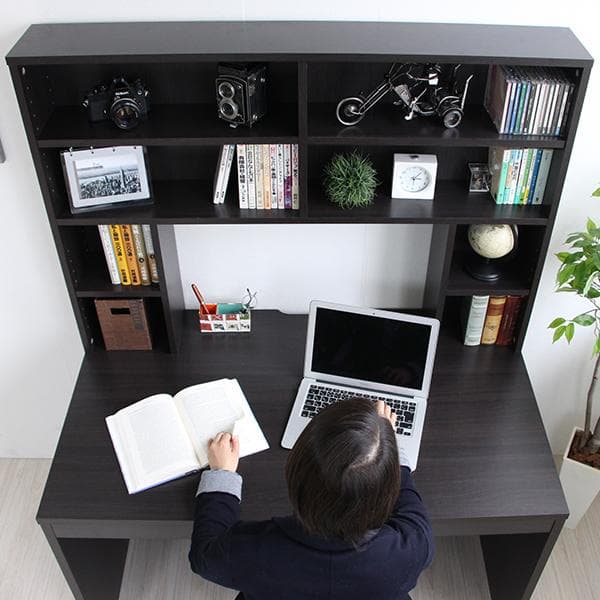 《新品・送料無料》パソコンデスク 幅115cm 上下一体型 本棚 ダークブラウン