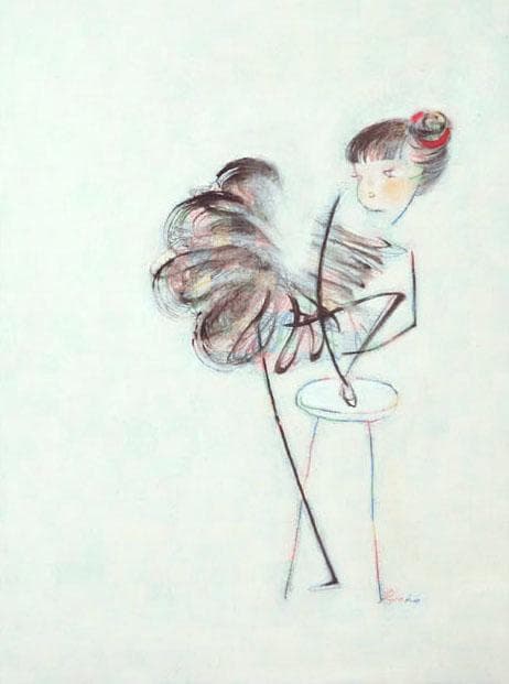 油絵 絵 絵画インテリア 額付(青緑＋金色の枠)F4-040414 女の子バレエ