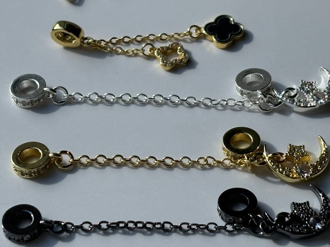 チェーン付ロンデル　パーツ　シルバー　ゴールド　ブラック　ハンドメイド　ばら売り