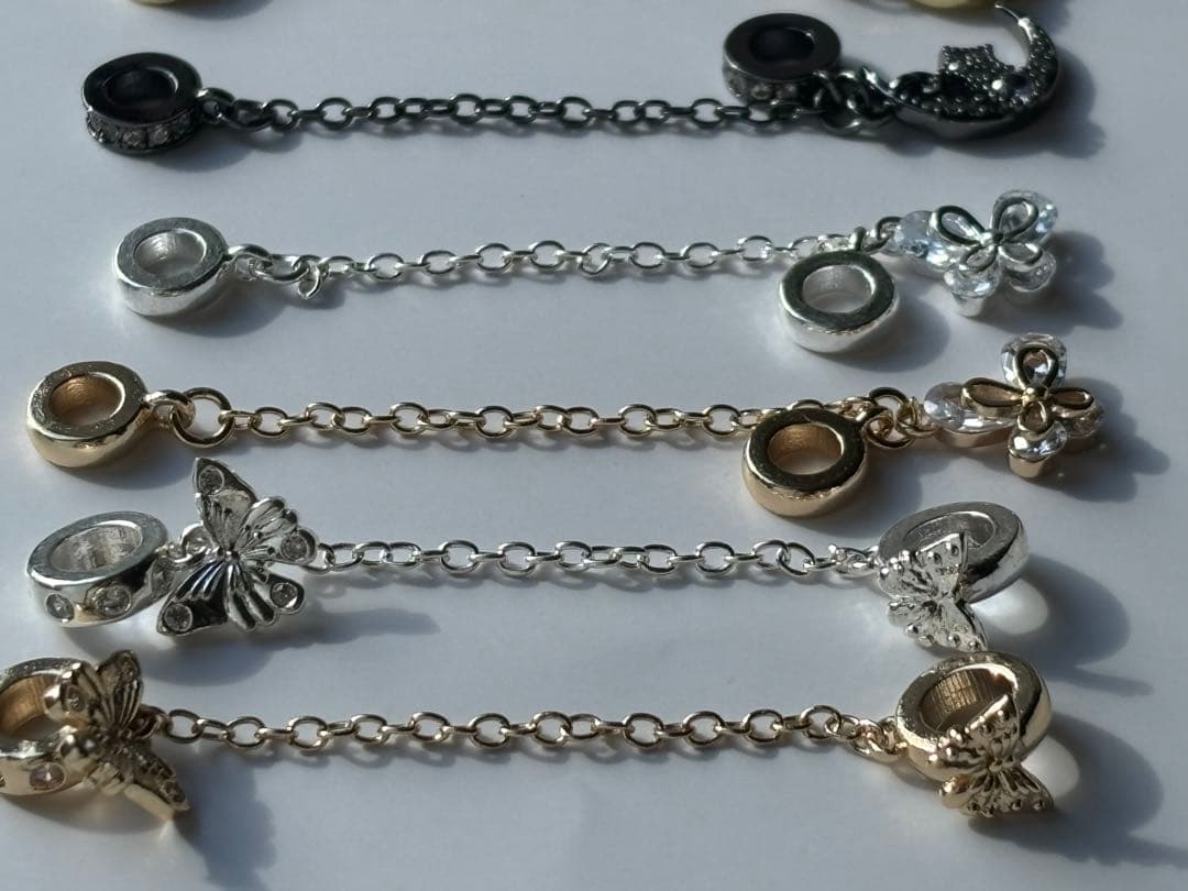 チェーン付ロンデル　パーツ　シルバー　ゴールド　ブラック　ハンドメイド　ばら売り