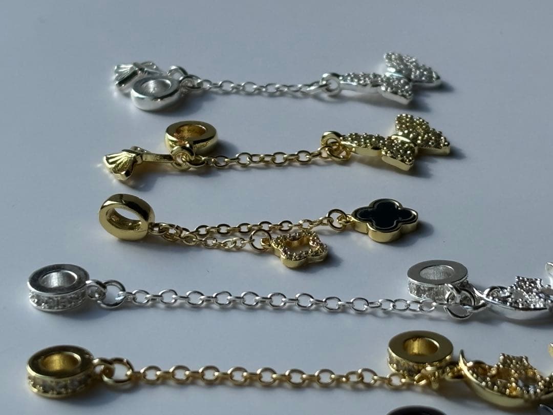 チェーン付ロンデル　パーツ　シルバー　ゴールド　ブラック　ハンドメイド　ばら売り