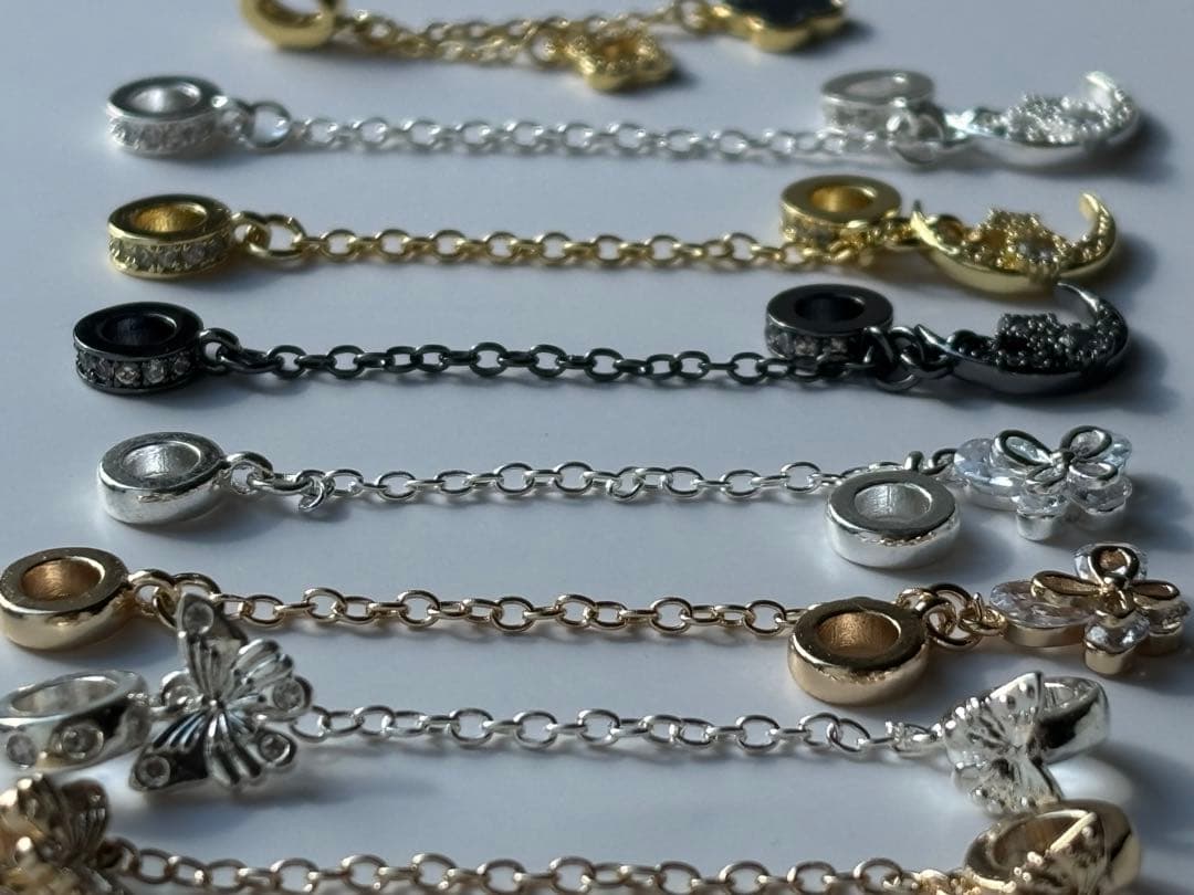 チェーン付ロンデル　パーツ　シルバー　ゴールド　ブラック　ハンドメイド　ばら売り