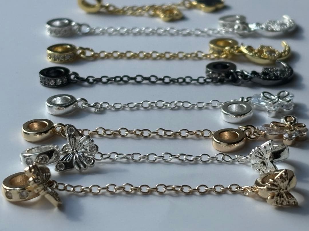 チェーン付ロンデル　パーツ　シルバー　ゴールド　ブラック　ハンドメイド　ばら売り