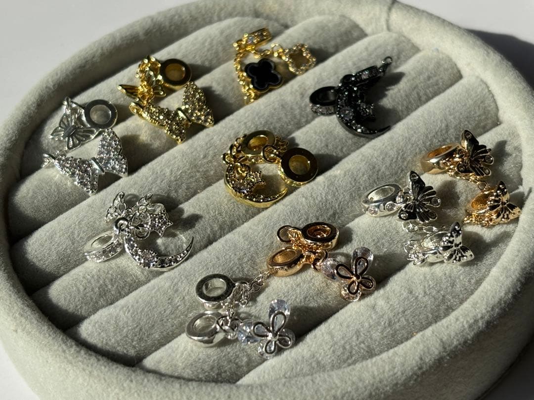 チェーン付ロンデル　パーツ　シルバー　ゴールド　ブラック　ハンドメイド　ばら売り