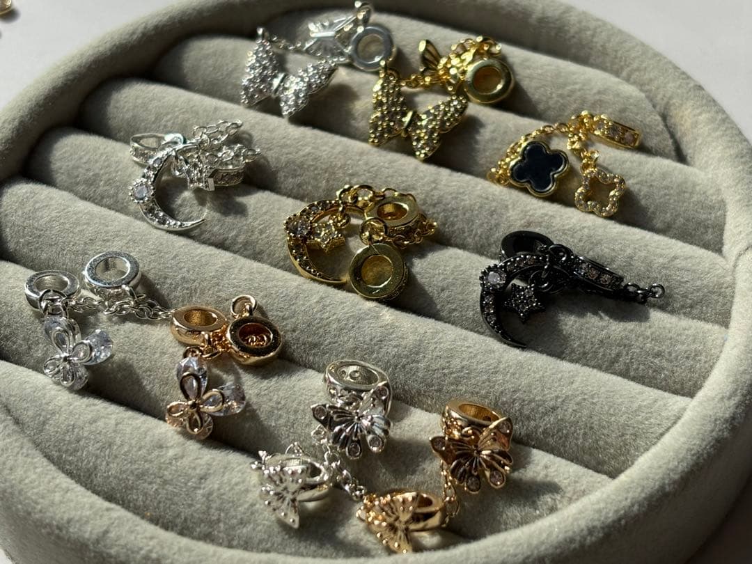 チェーン付ロンデル　パーツ　シルバー　ゴールド　ブラック　ハンドメイド　ばら売り