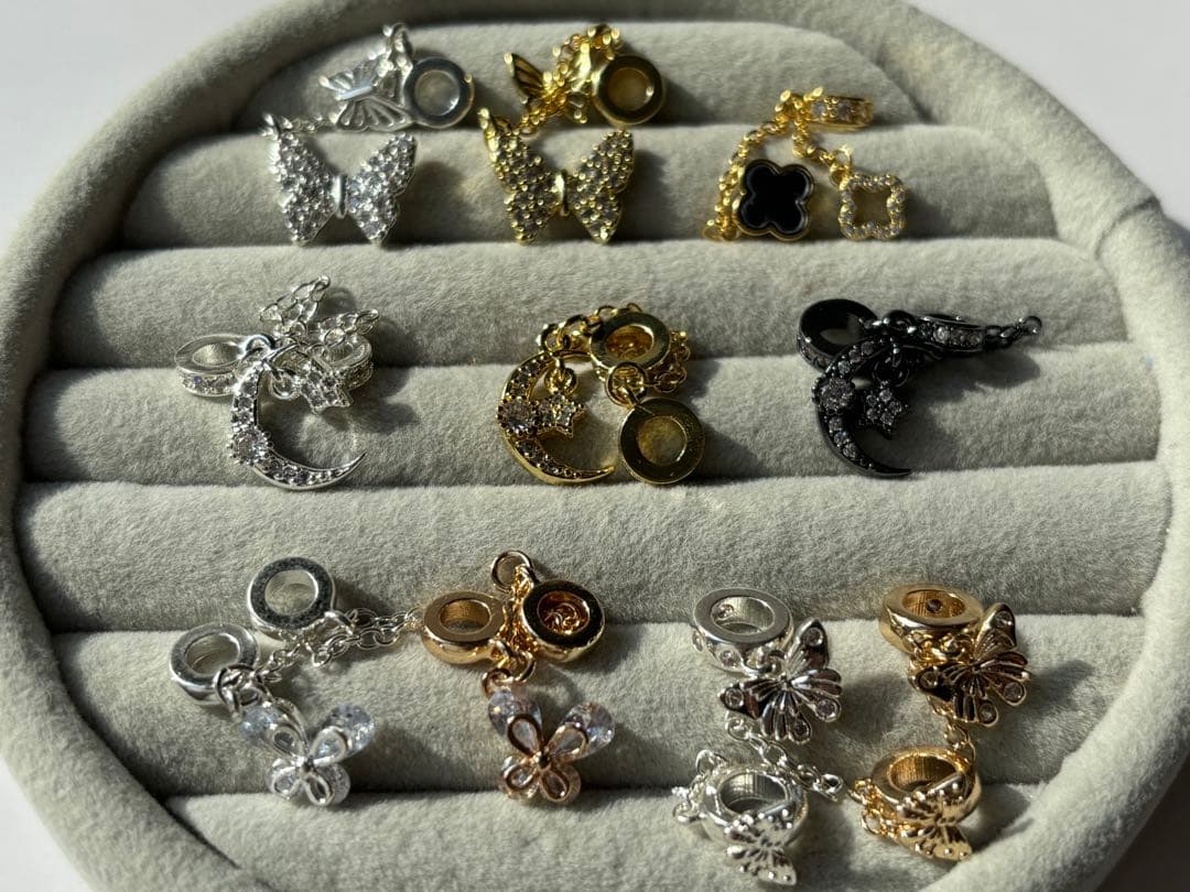 チェーン付ロンデル　パーツ　シルバー　ゴールド　ブラック　ハンドメイド　ばら売り