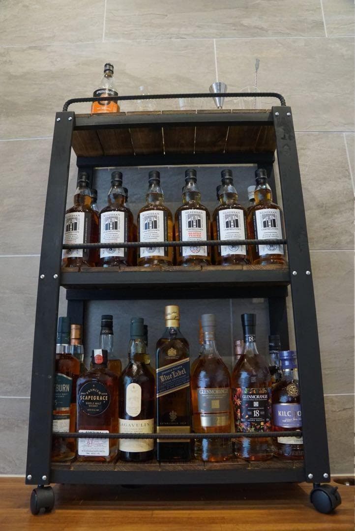 ウイスキーラック　サイドバーワゴンタイプ　男前インテリア　1127