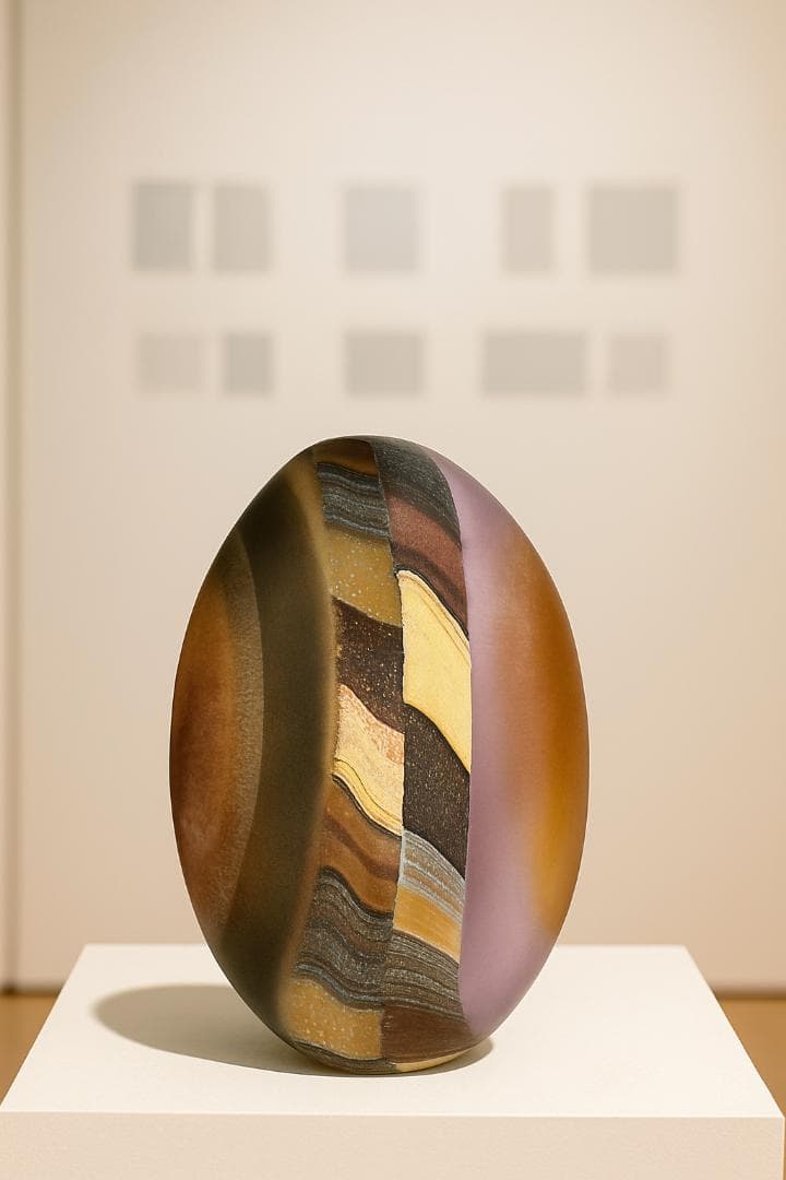 一点もの 窯変流水彩花器 共箱付 未使用 ガラス工芸 置物