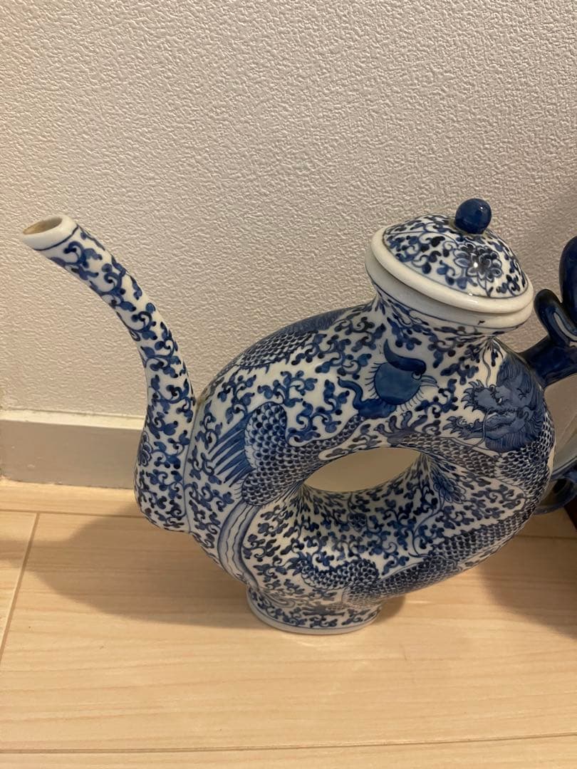 大清雍正年製款 龍鳳凰染付水差し 中国 古美術 時代物 アンティーク