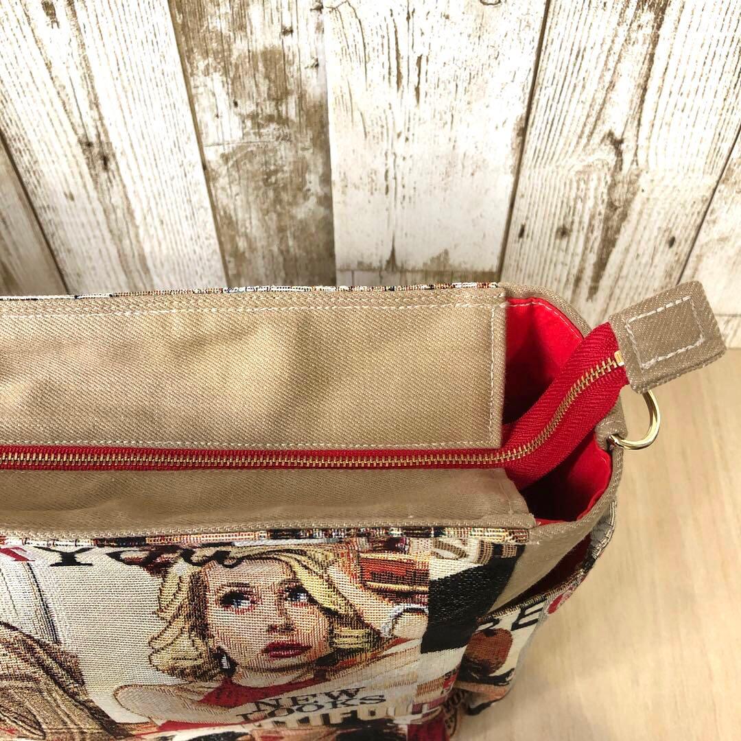 ショルダーバッグ ハンドメイド デニムリメイク キャメル×レッド【新品