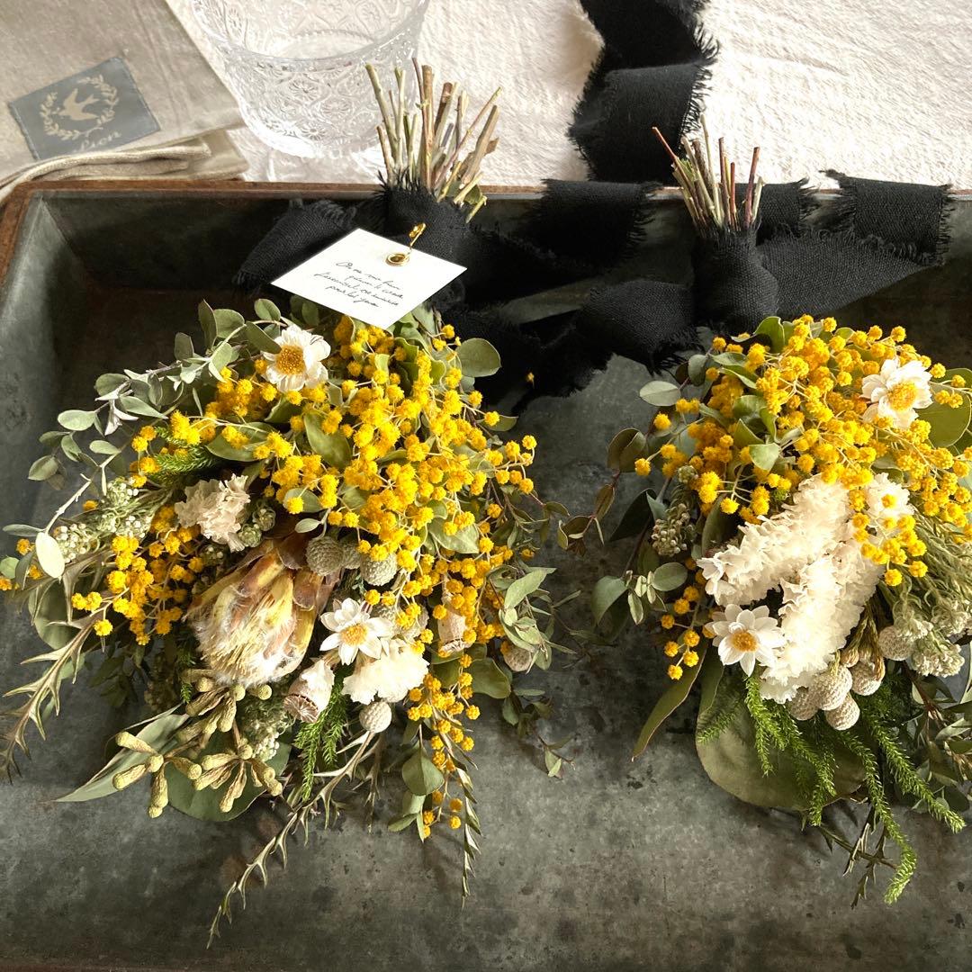 ●売却済● パールアカシアとプロテアのスワッグ　2個(約28cm、23cm)