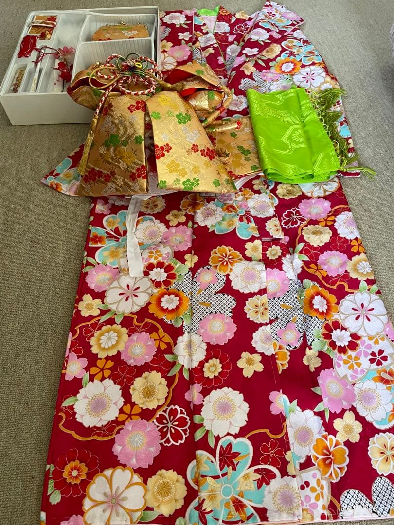 七五三 着物セット 赤色 花柄　7歳用