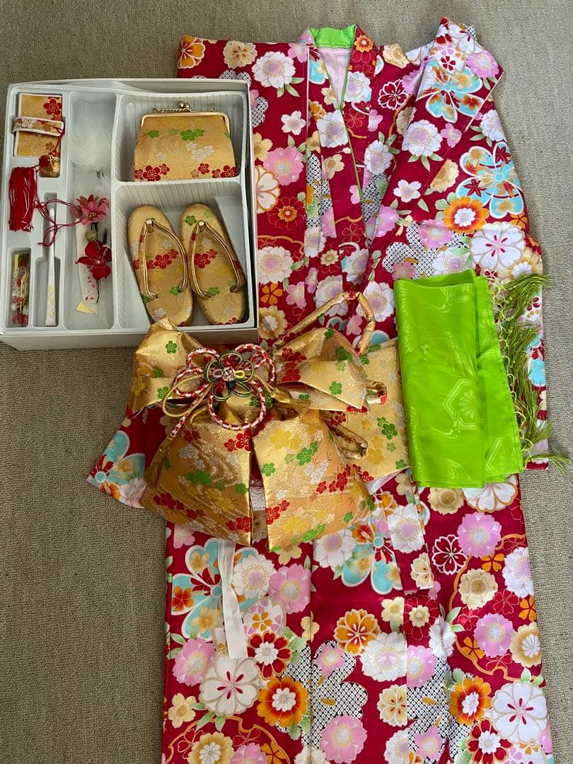 七五三 着物セット 赤色 花柄　7歳用