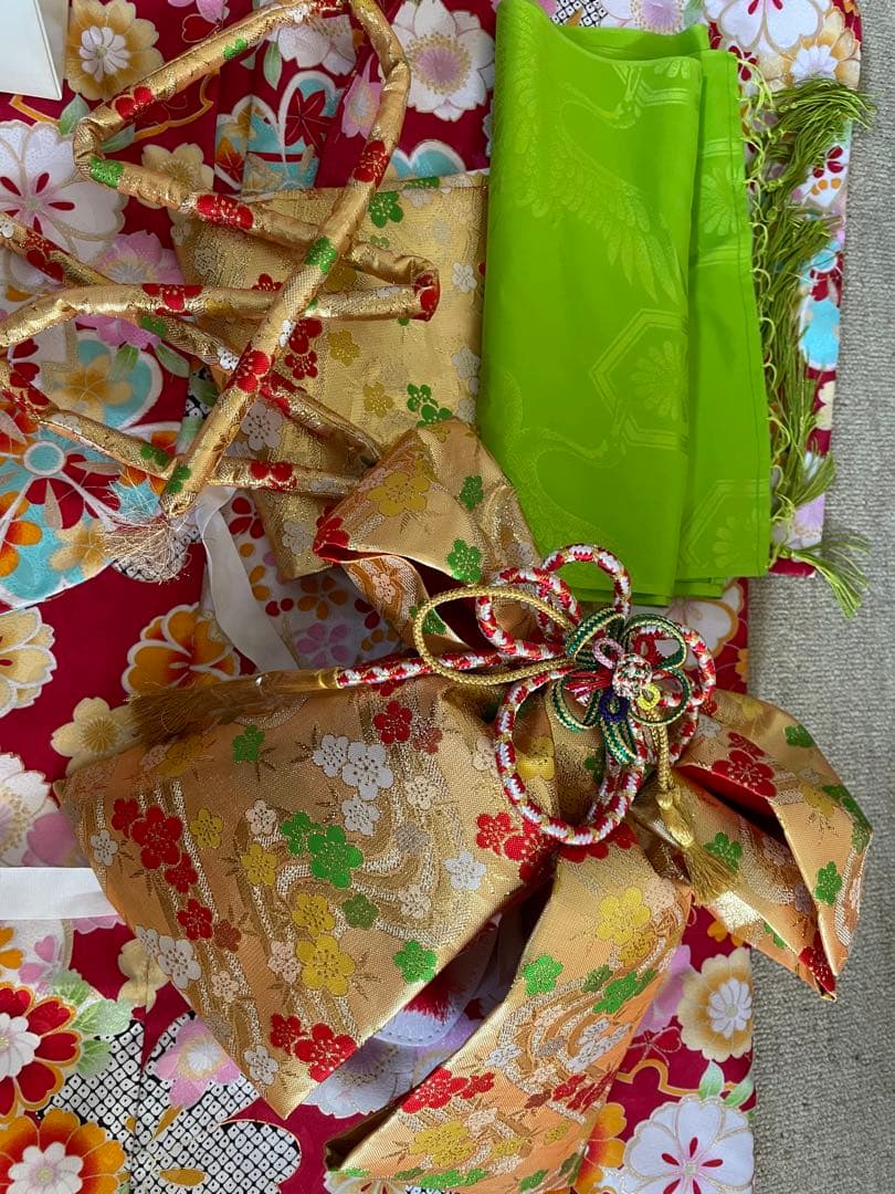 七五三 着物セット 赤色 花柄　7歳用