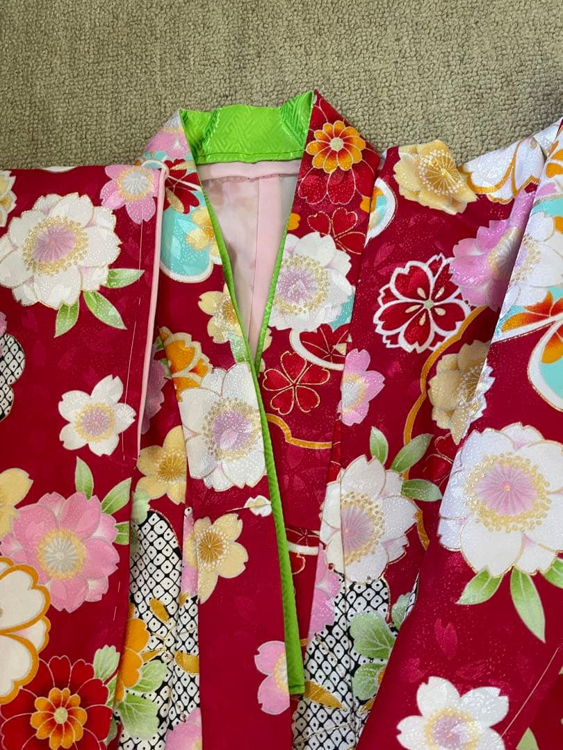 七五三 着物セット 赤色 花柄　7歳用