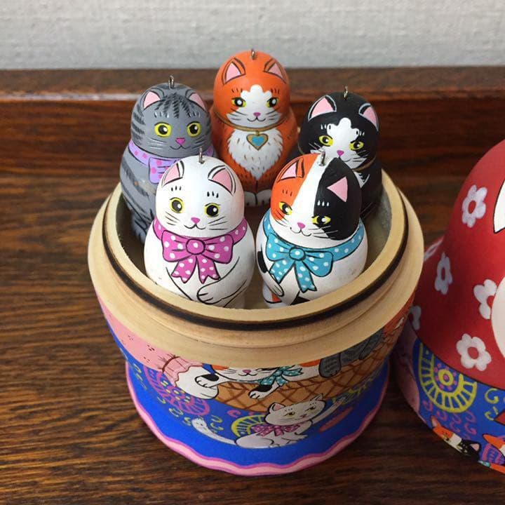 ＊訳あり ロシア雑貨☆ネコマトリョーシカ(6P)招き猫 縁起物 エカテリーナ作