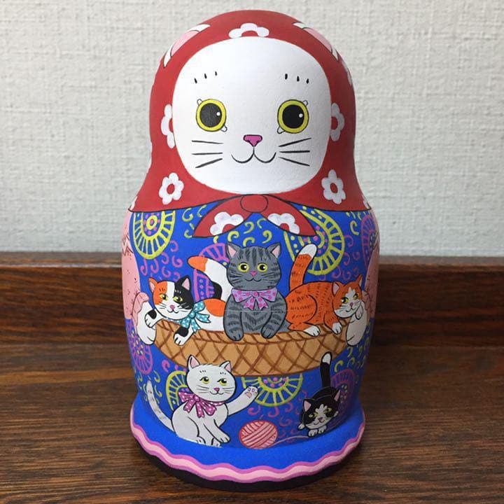 ＊訳あり ロシア雑貨☆ネコマトリョーシカ(6P)招き猫 縁起物 エカテリーナ作