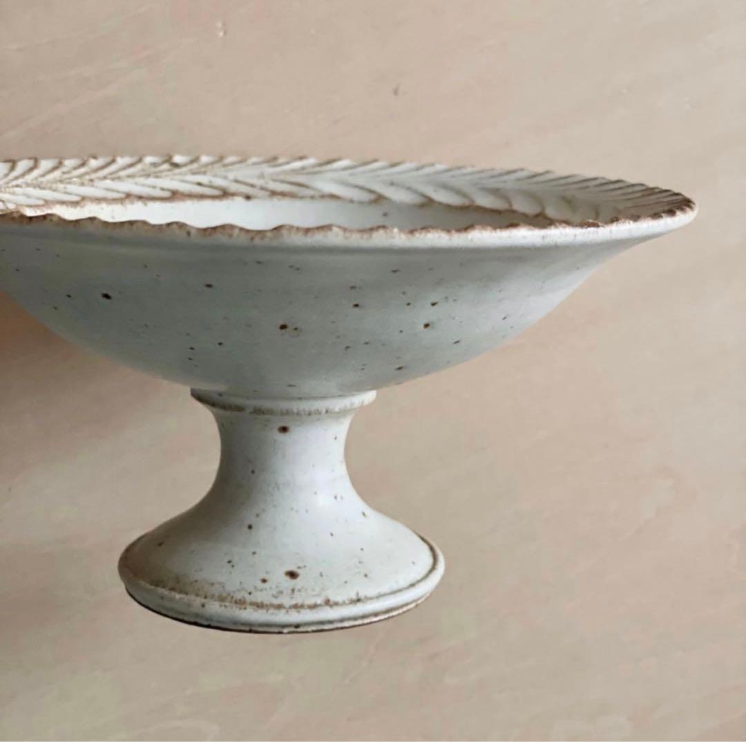 未使用】松塚裕子 さん レリーフミニコンポート（白）高台皿 デザート