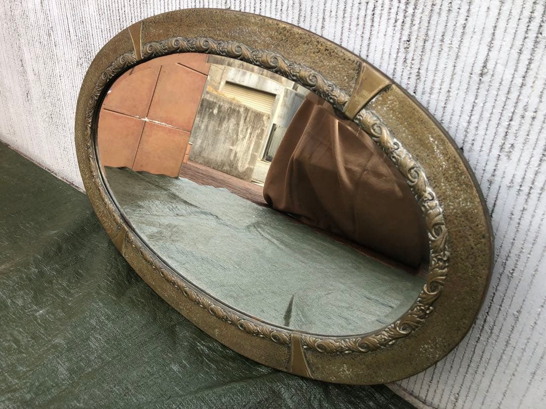 【壁掛け鏡】楕円　壁掛け　オーバルミラー　ベベルミラー　ヴィンテージアンティーク