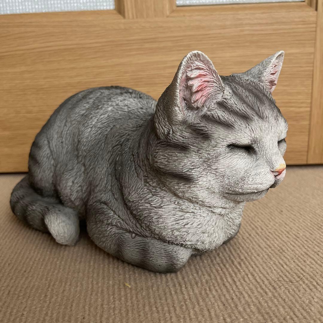 リアル猫オブジェ グレー 約33cm