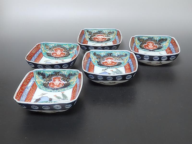 古伊万里 色絵 窓絵 花鳥紋の図 四方角皿 5客 1221AS-BFg - メルカリ