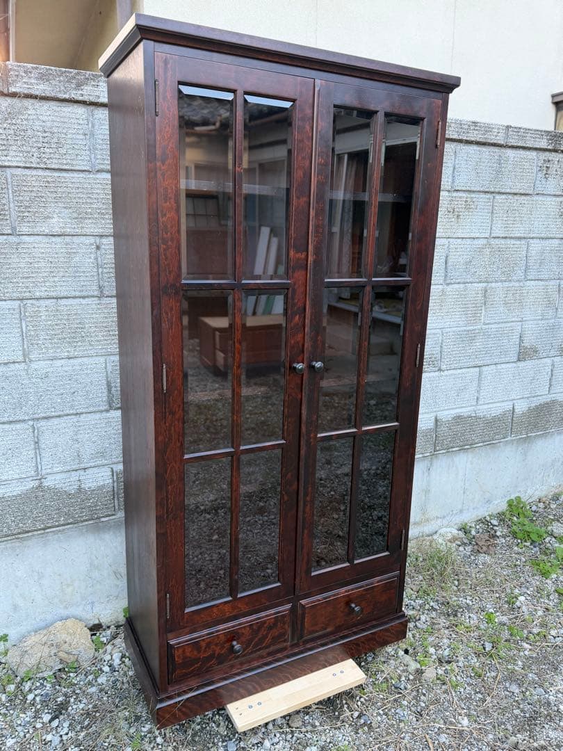 書棚 900 ふらの 観音開き 樺材 北海道民芸家具 ダークブラウン