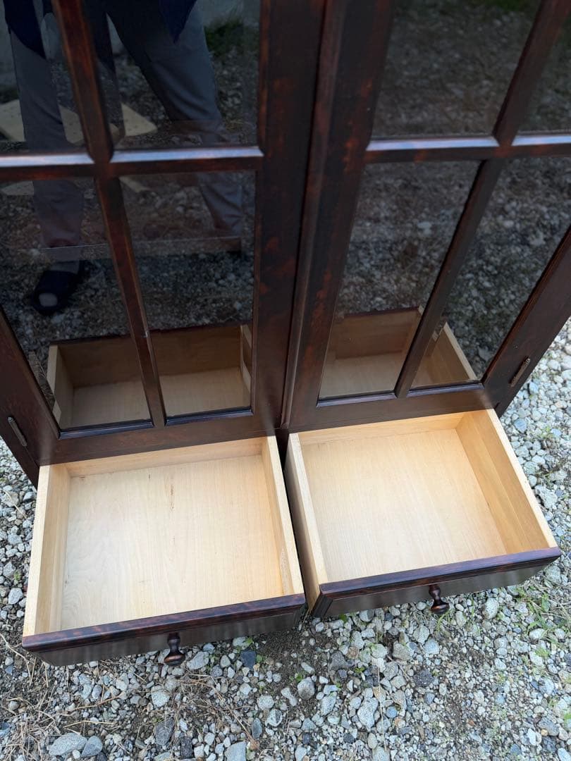 書棚 900 ふらの 観音開き 樺材 北海道民芸家具 ダークブラウン