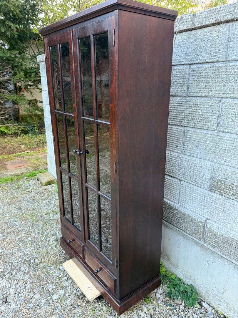 書棚 900 ふらの 観音開き 樺材 北海道民芸家具 ダークブラウン