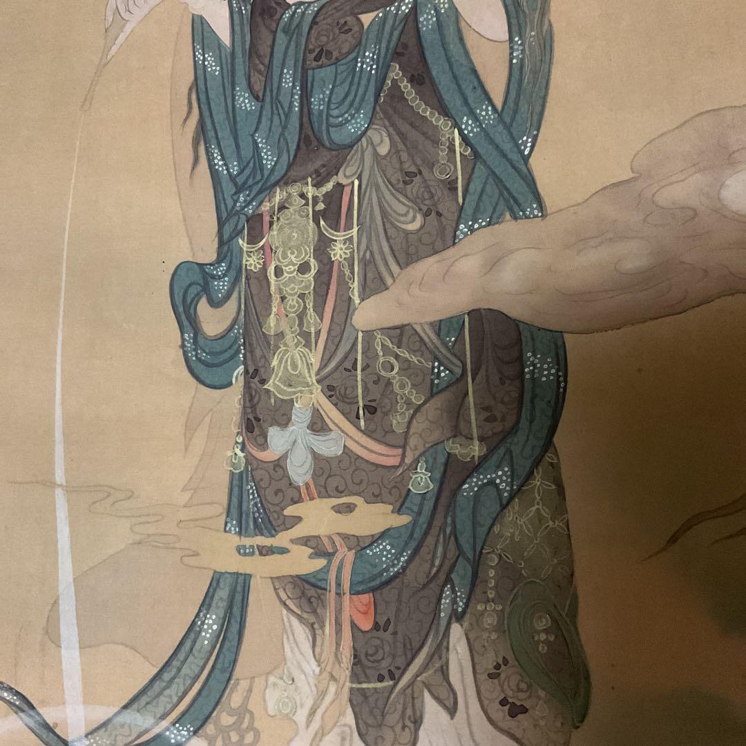 狩野芳崖 絹本彩色画 【 悲母観音図 】 未鑑定品。肉筆画 模写。落款