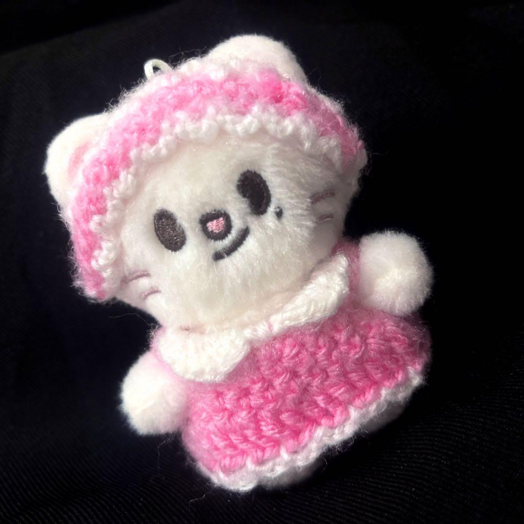 ぬい服 10cm ピンク ヘッドドレス ワンピース skzoo 推し 韓国 毛糸