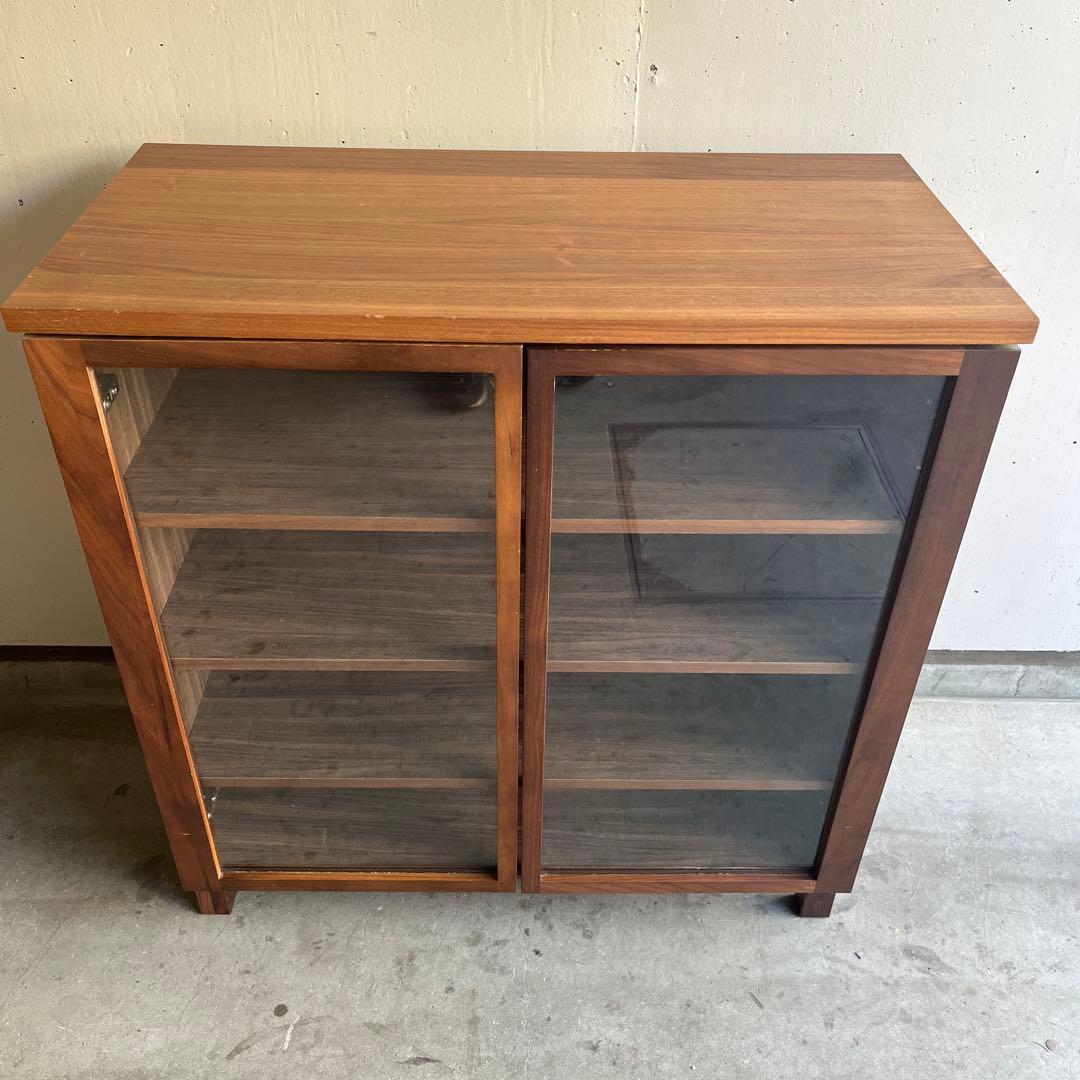 美品・廃盤希少★無印 ウォールナット材キャビネット・ガラス扉