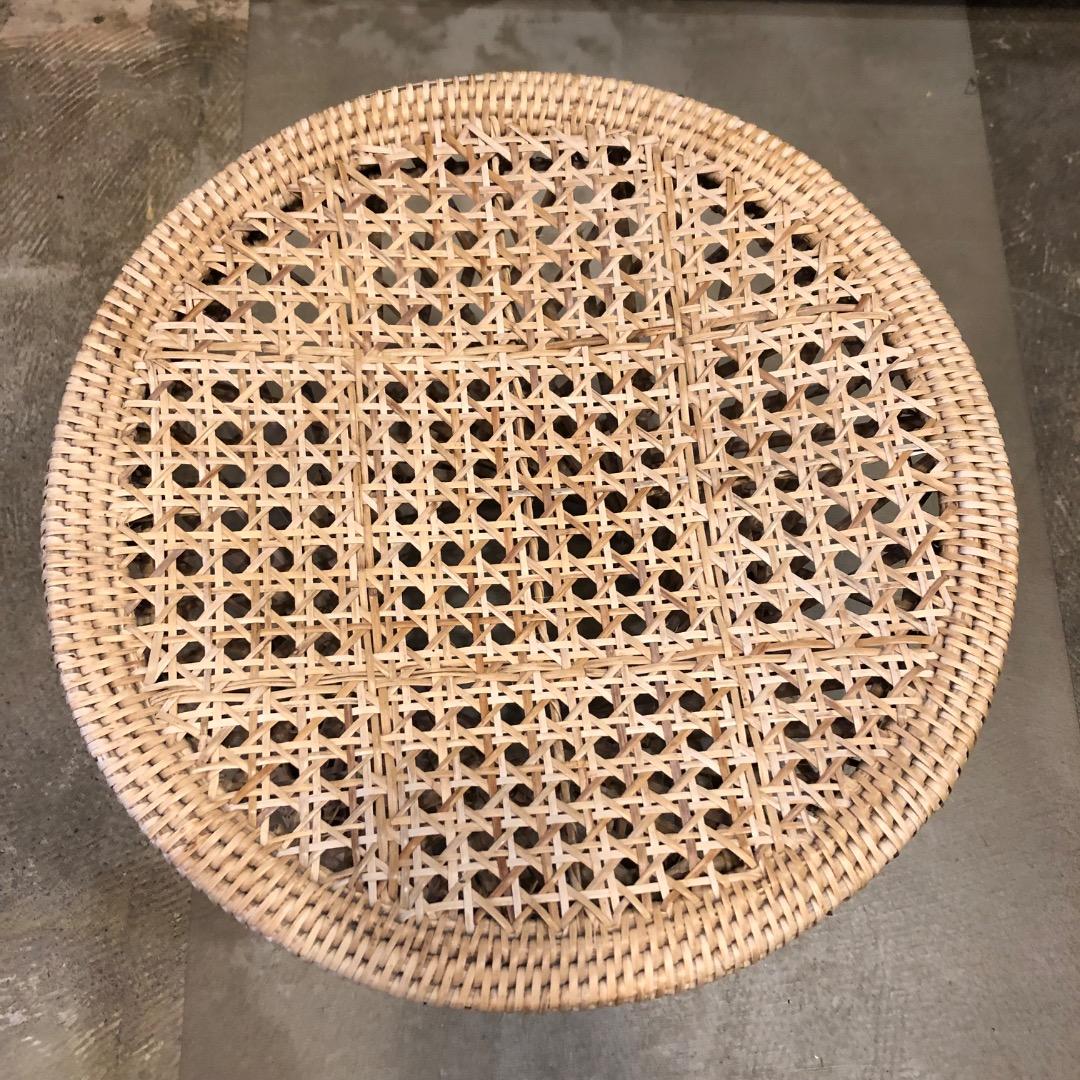 【バンブー　ラタン】 円形スツール　 編み込みデザイン　椅子　バンブースツール