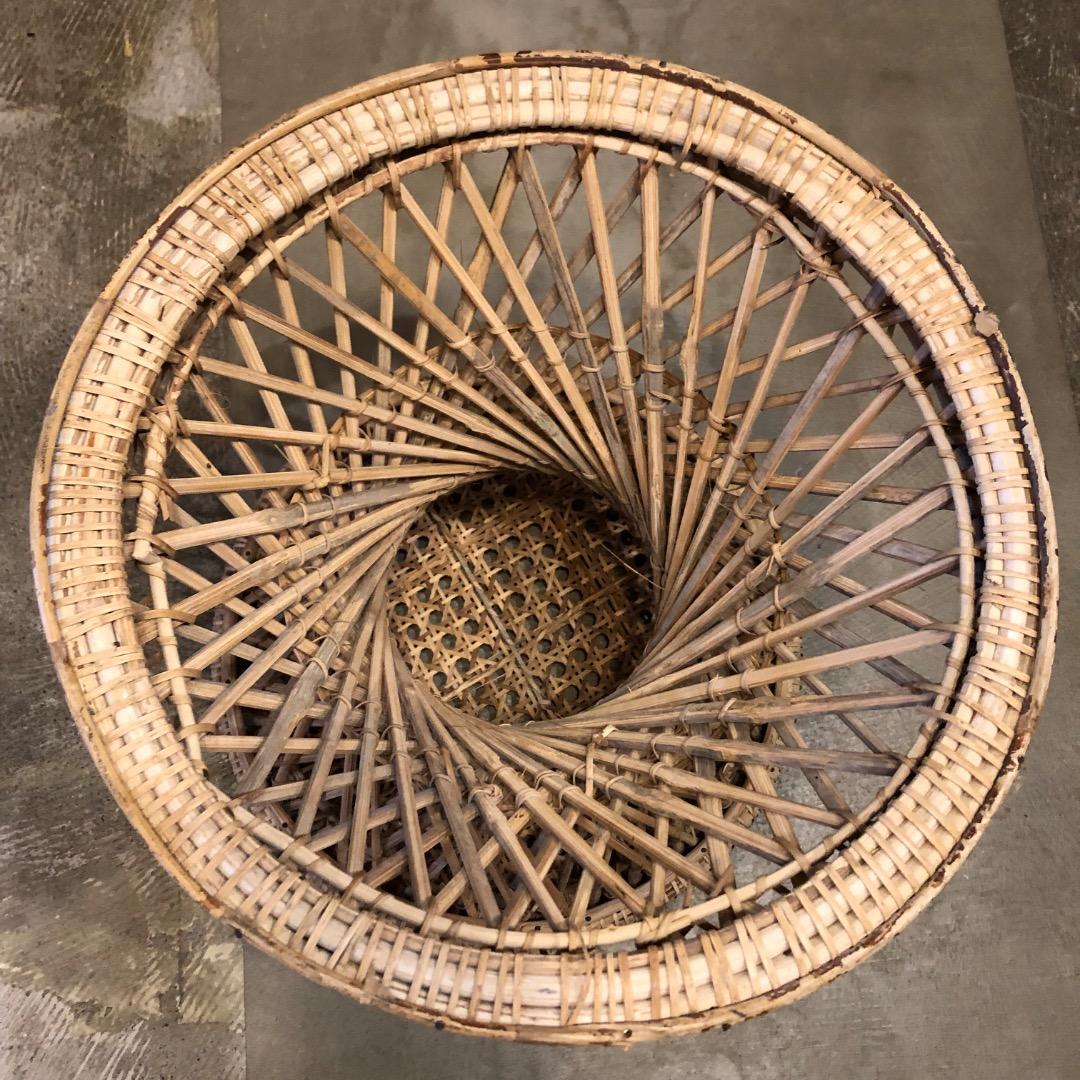 【バンブー　ラタン】 円形スツール　 編み込みデザイン　椅子　バンブースツール